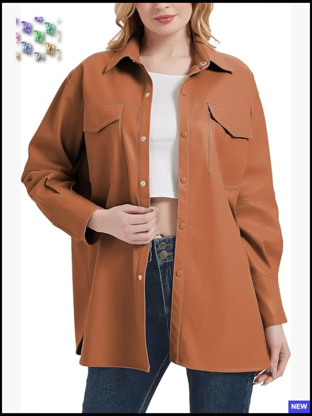 Faux Leather Shacket Jacket Loose Fit Button Down Pleather Shirt